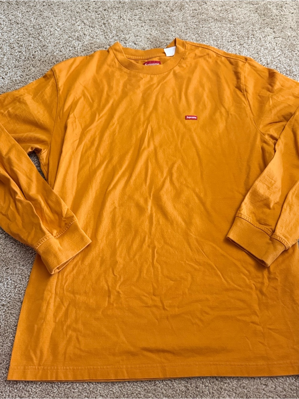 Supreme Long Sleeve Tee in Mustard Orange with Red Box Logo